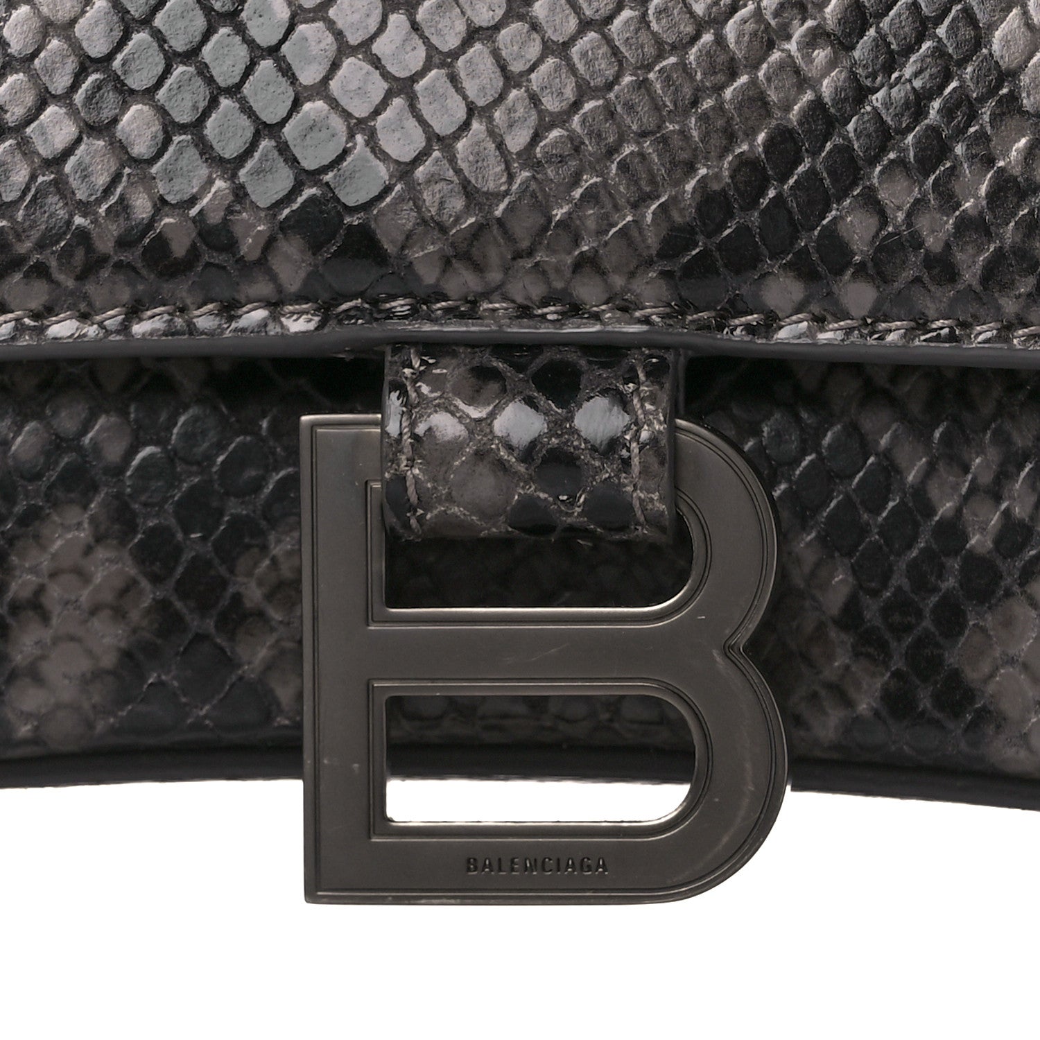 Balenciaga Shiny Calfskin Python Effect Small Hourglass Top Handle Bag Dark Grey Black 9 of 13