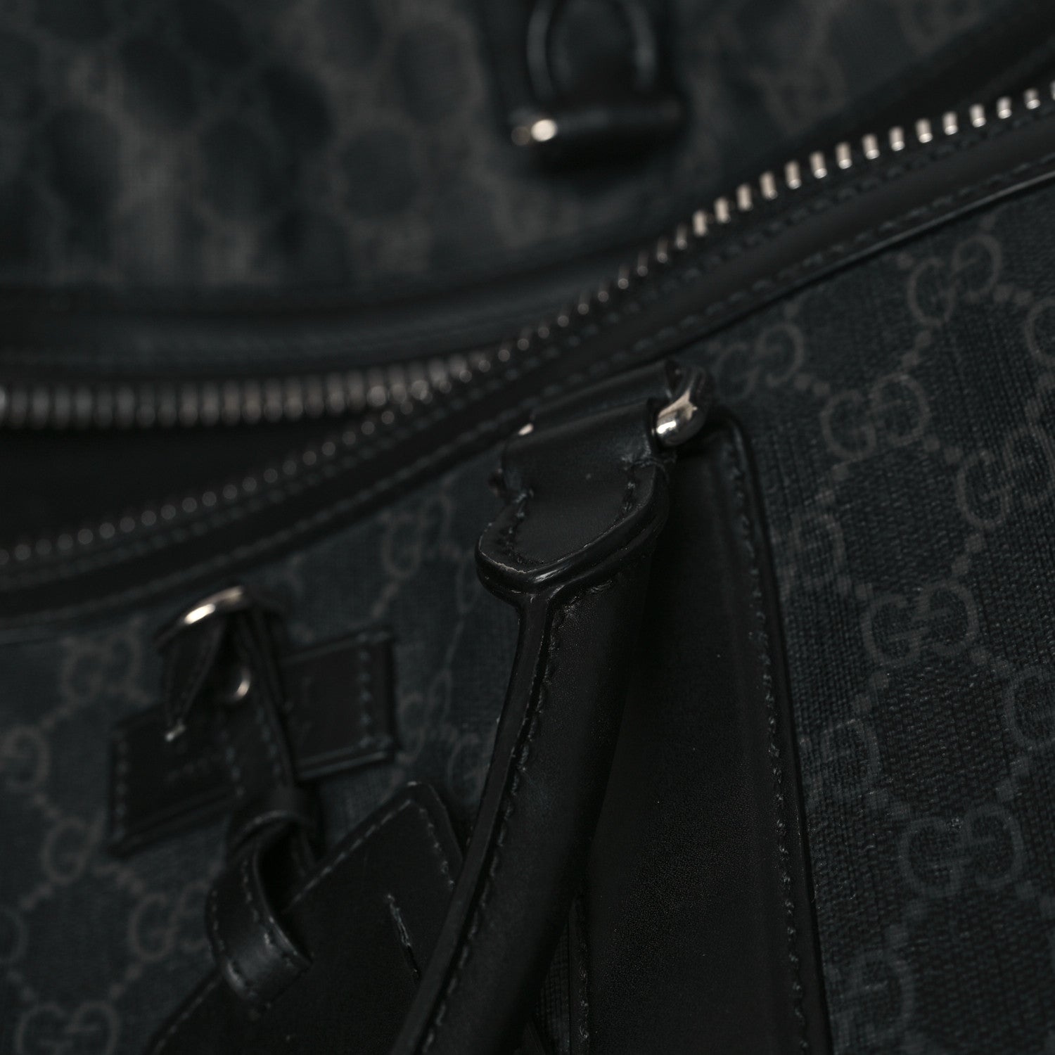 Gucci Soft GG Supreme Monogram Appia Calfskin Web Large Carry On Duffle Bag Black Grey 9 of 11