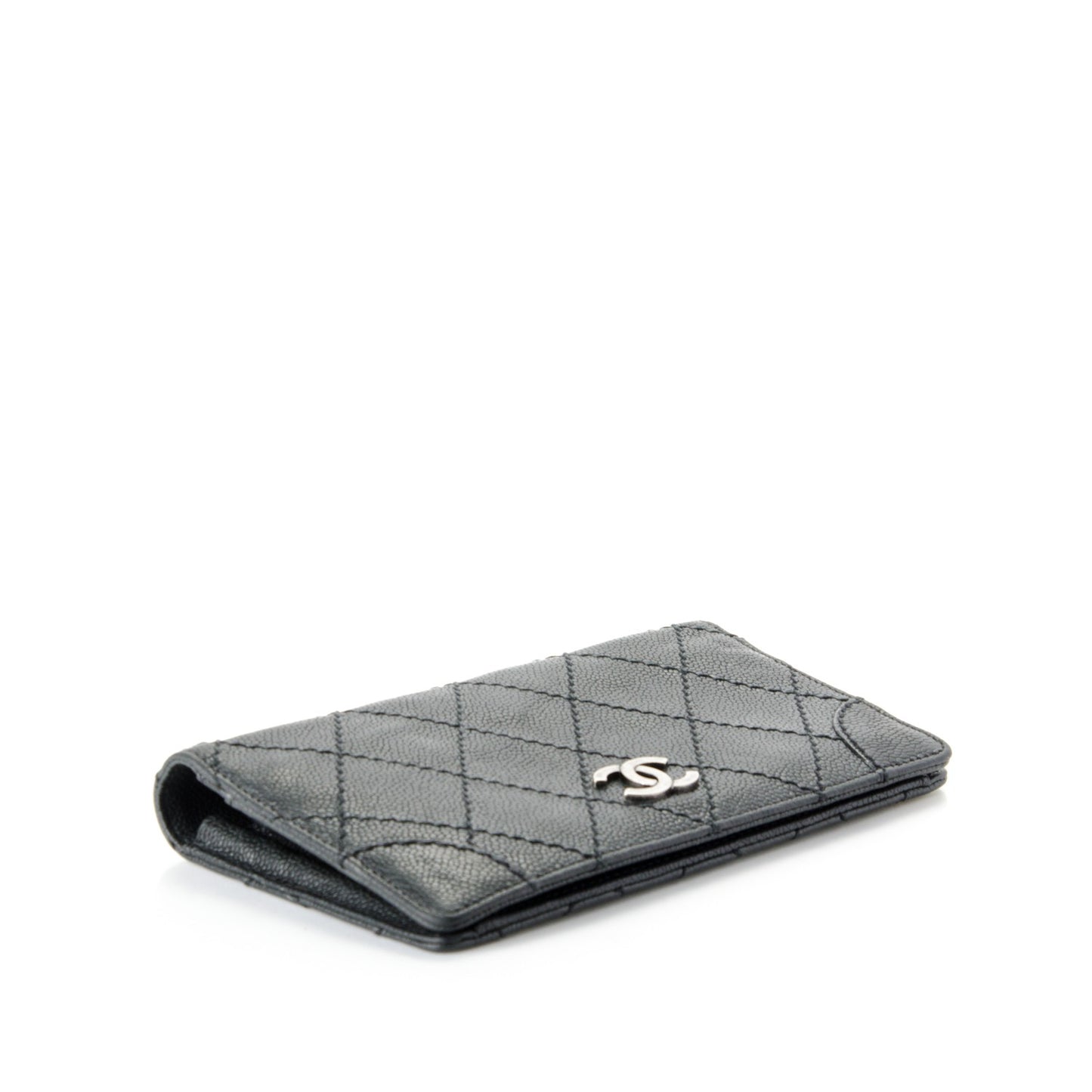 Distressed Caviar Stitched Outdoor Yen Wallet Black