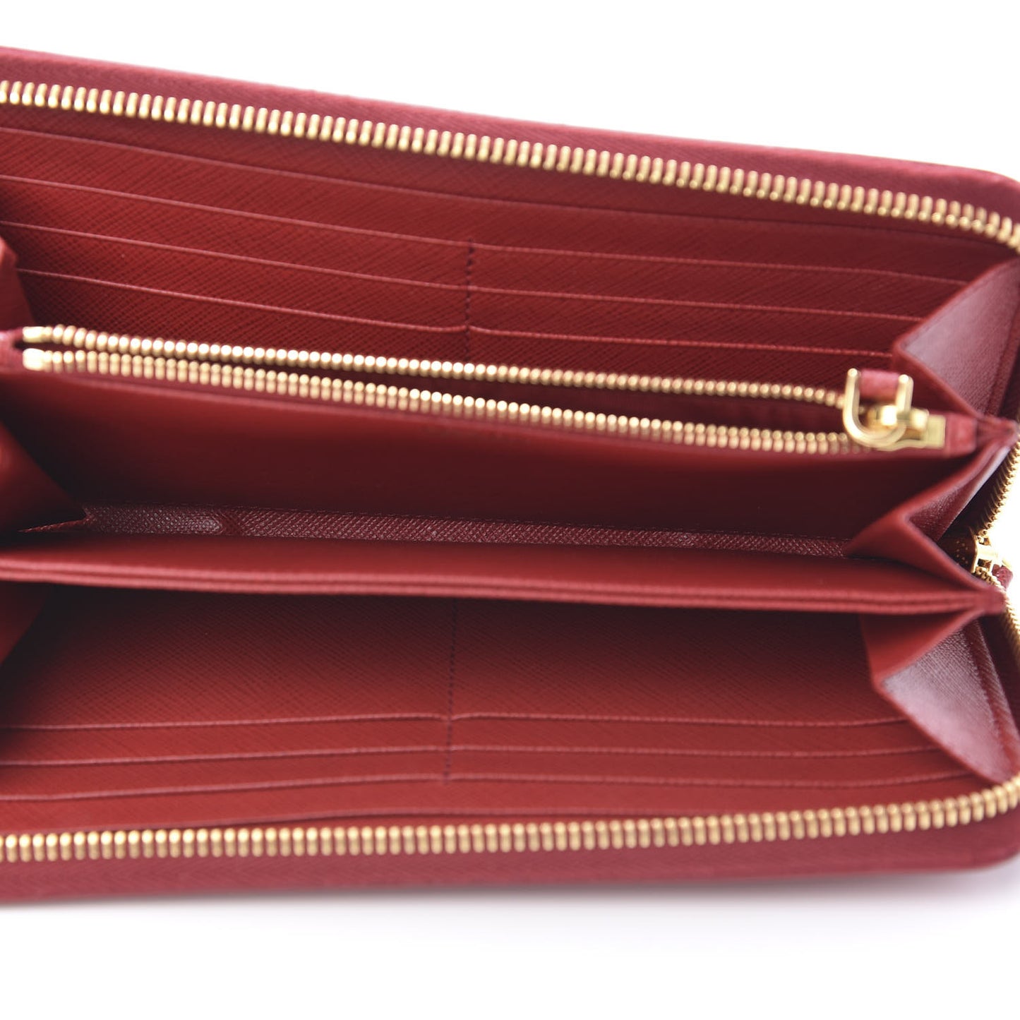 Saffiano Shine Monochrome Zip Around Wallet Fuoco