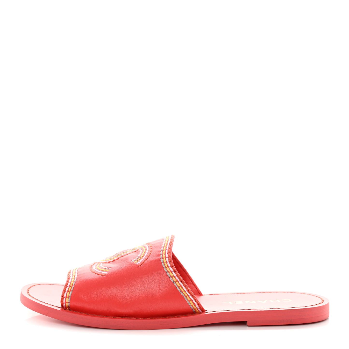 Calfskin Embroidered CC Sandal Mule 37.5 Red