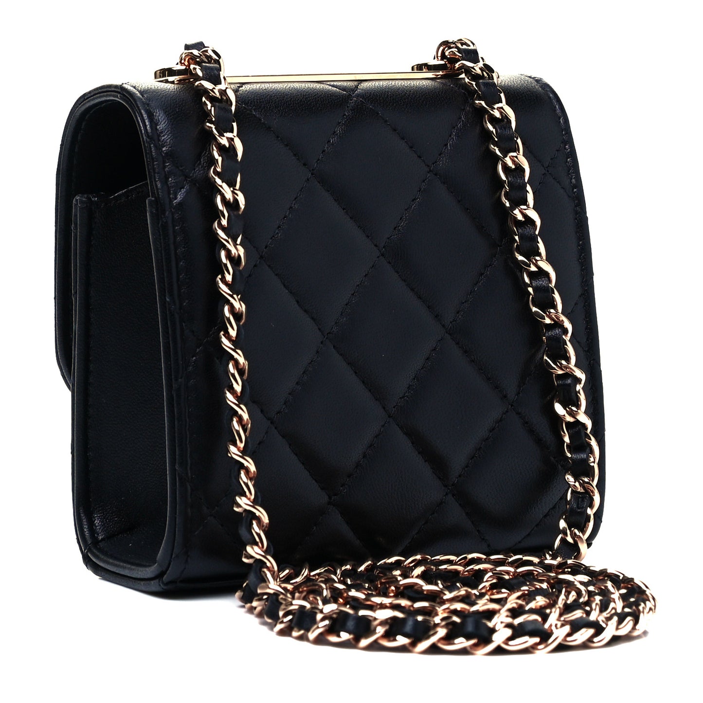 Lambskin Quilted Mini Trendy CC Chain Wallet Black