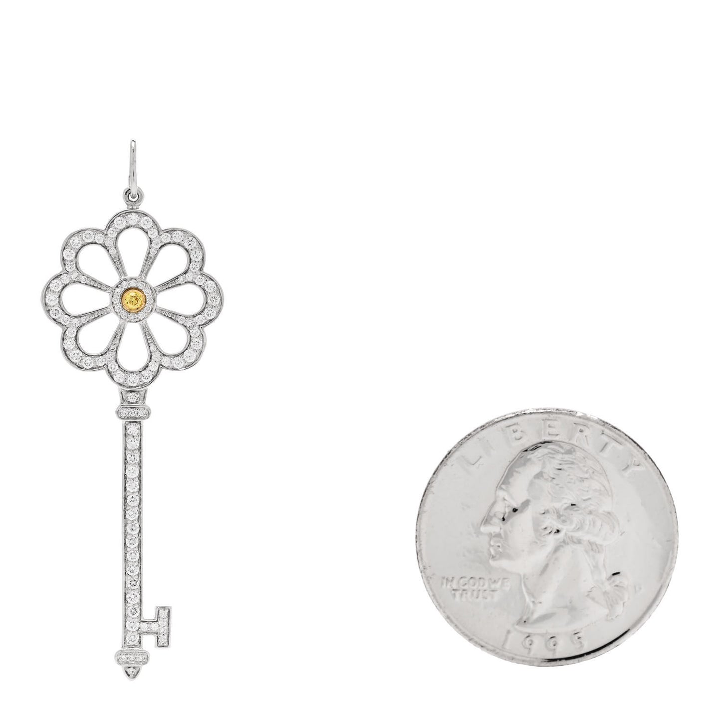 Platinum 18K Yellow Gold Yellow Diamond Bloom Key Pendant
