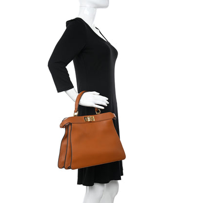 Fendi Vitello Seta Shiny Nappa Medium Peekaboo I SEE U Satchel Brandy Light Rose 2 of 11