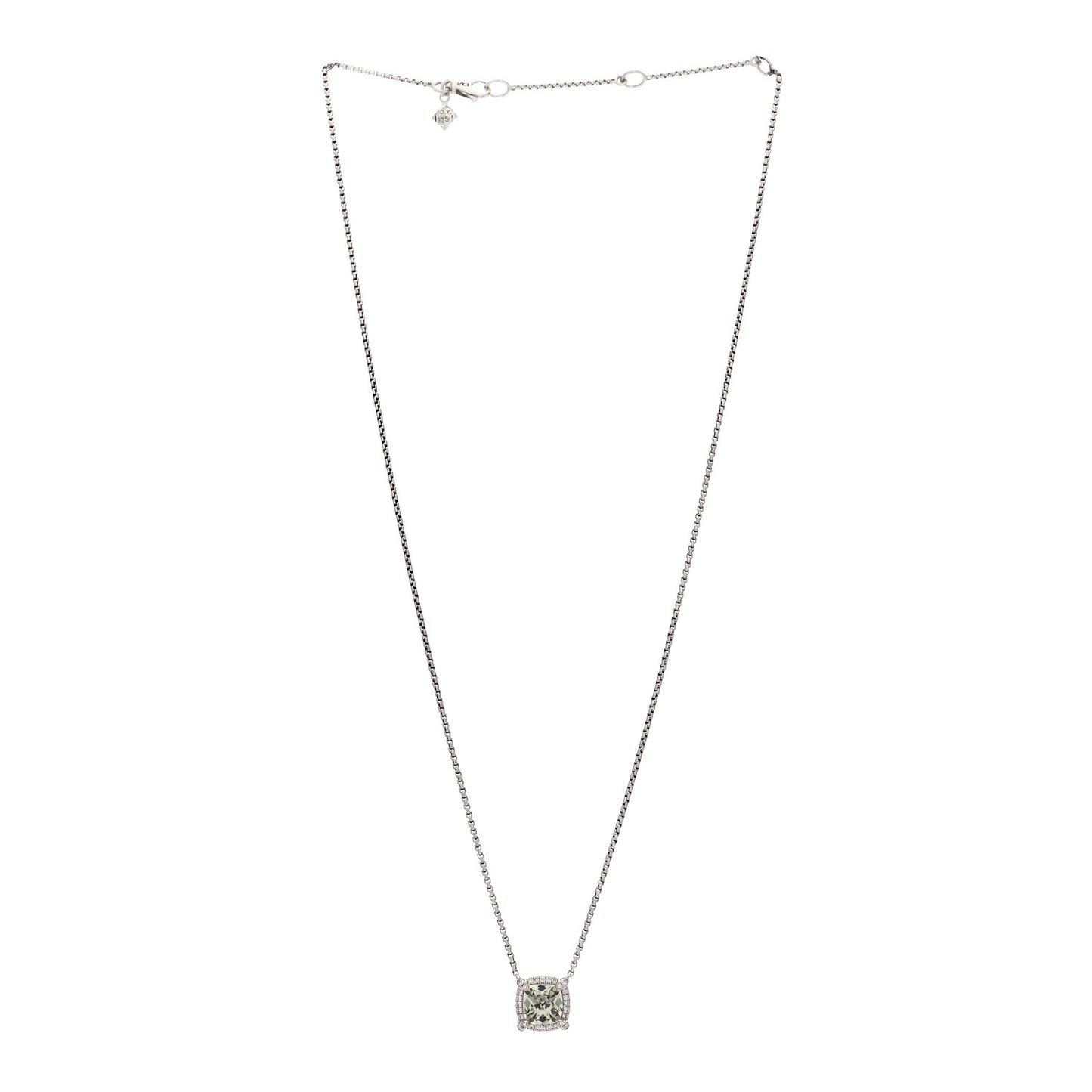Sterling Silver Diamond Prasiolite 7mm Chatelaine Pendant Necklace