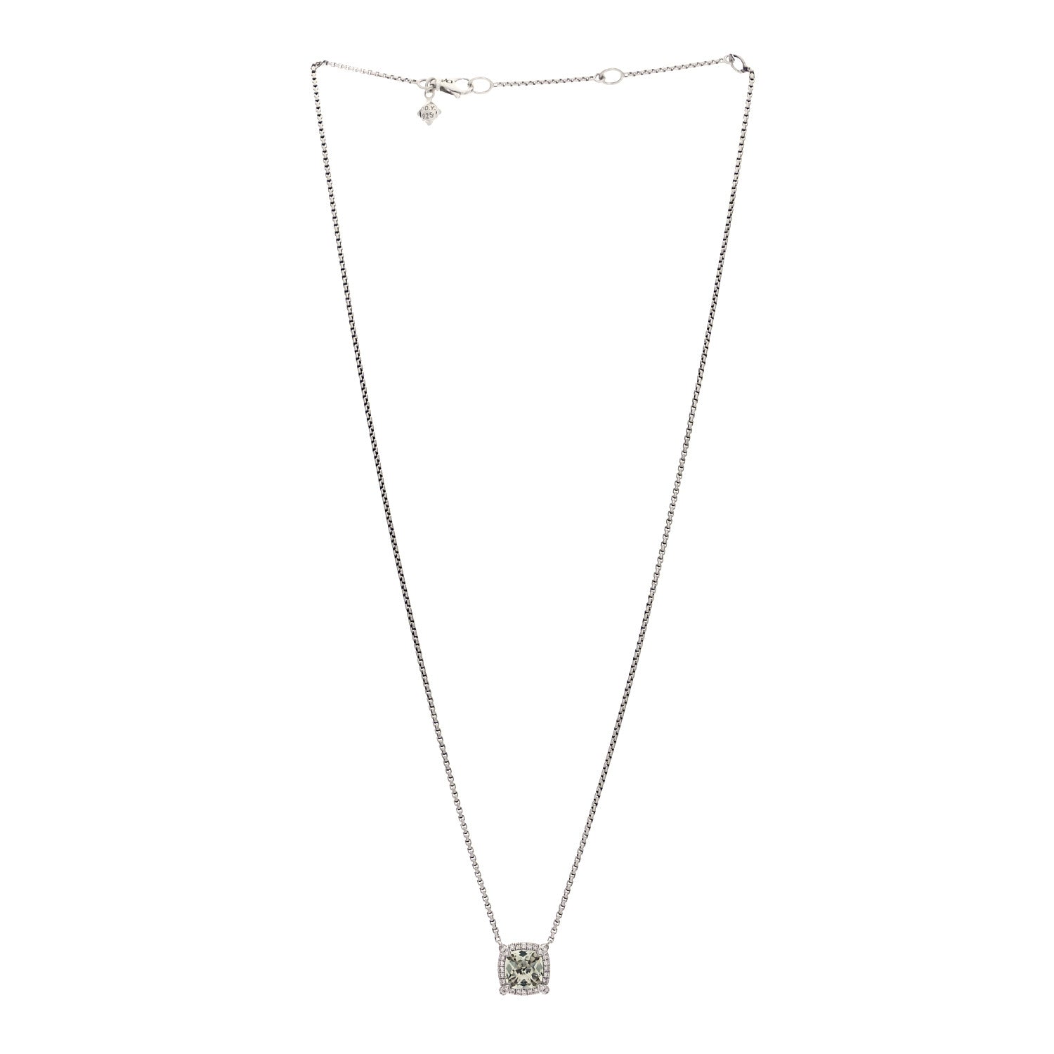 David Yurman Sterling Silver Diamond Prasiolite 7mm Chatelaine Pendant Necklace 3 of 7