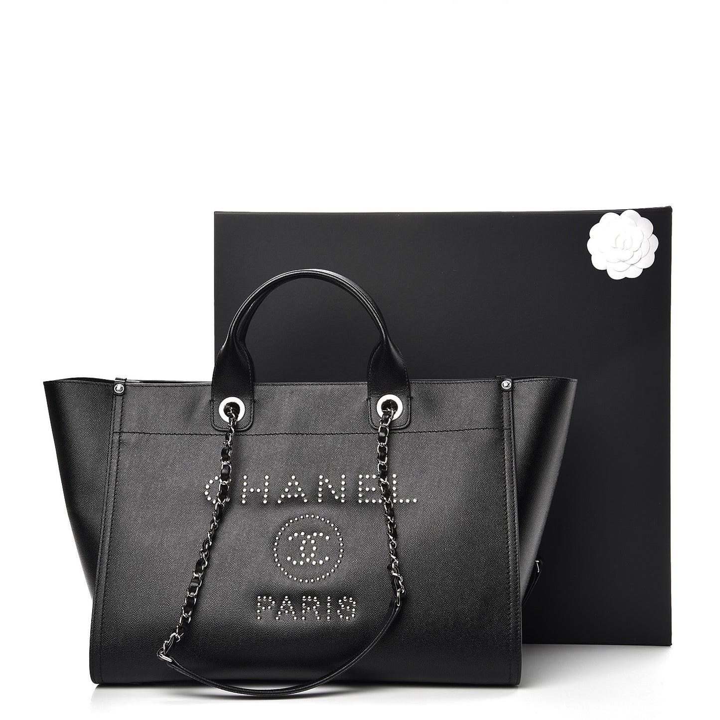 Caviar Medium Studded Deauville Tote Black
