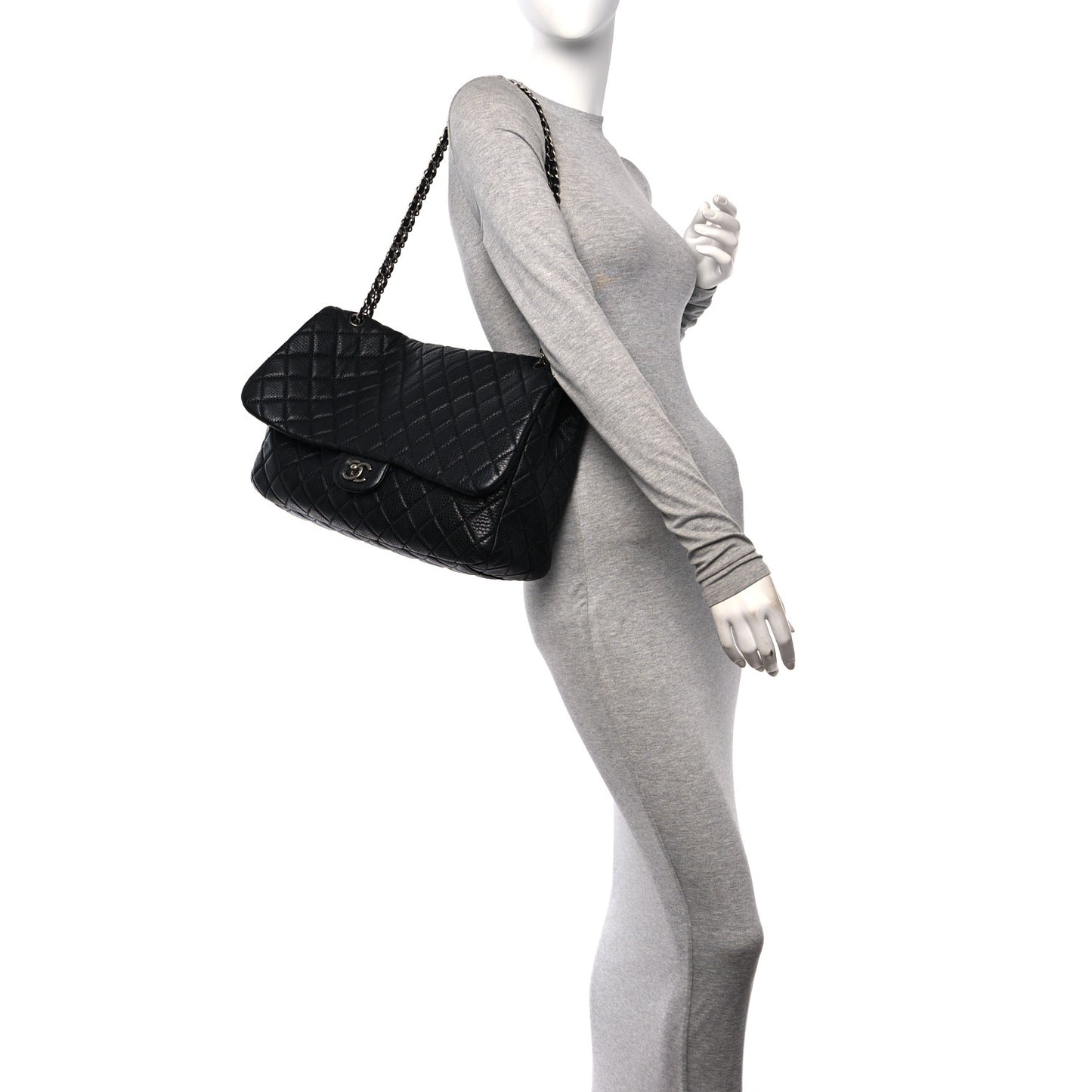 Calfskin Quilted Small XXL Travel Flap Bag Black
