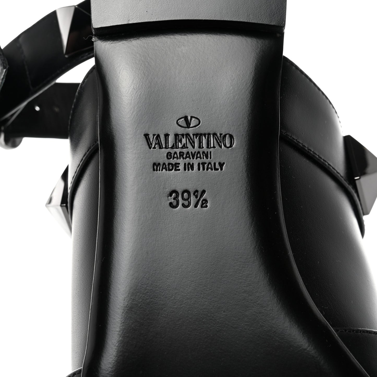 Calfskin Tonal Roman Stud Ankle Strap Flat Mules 39.5 Black