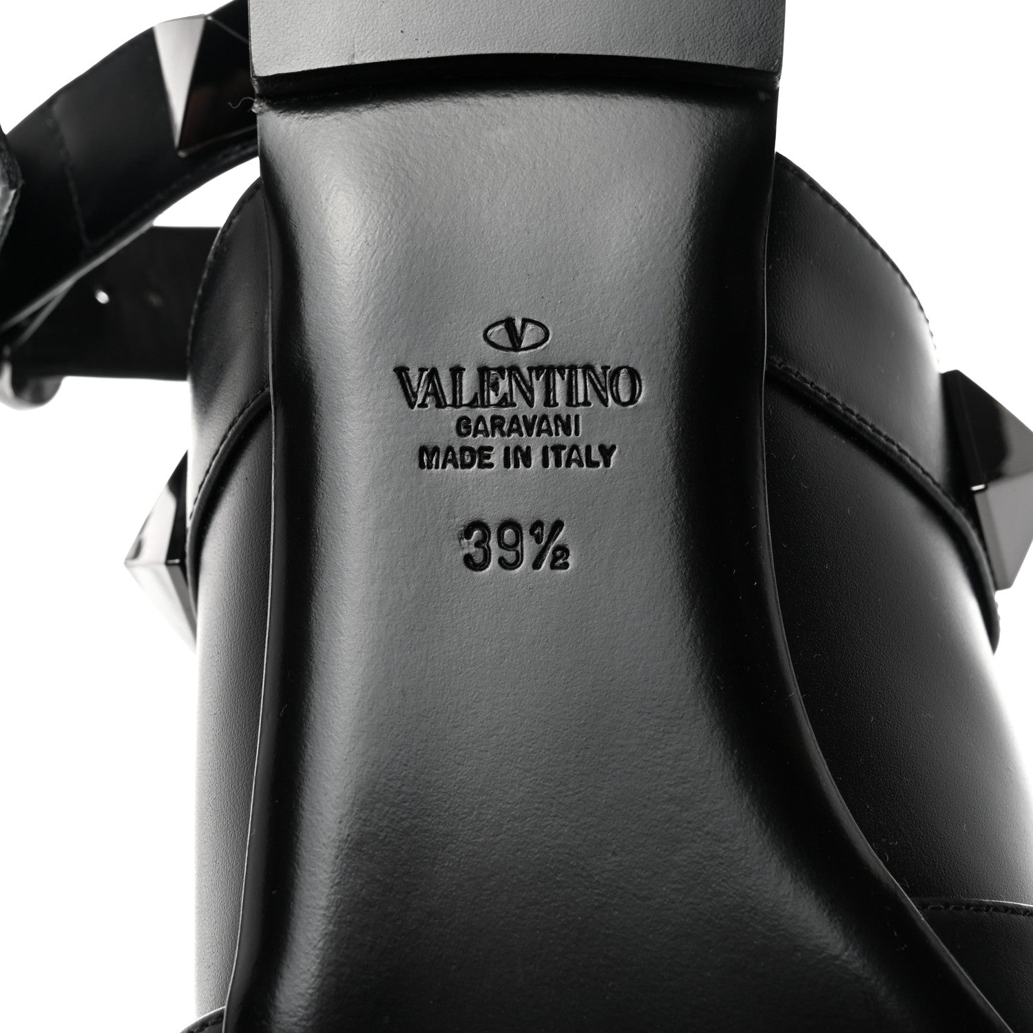 Valentino Garavani Calfskin Tonal Roman Stud Ankle Strap Flat Mules 39.5 Black 8 of 8