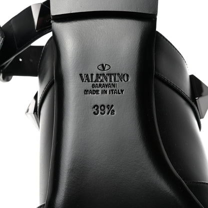 Valentino Garavani Calfskin Tonal Roman Stud Ankle Strap Flat Mules 39.5 Black 8 of 8