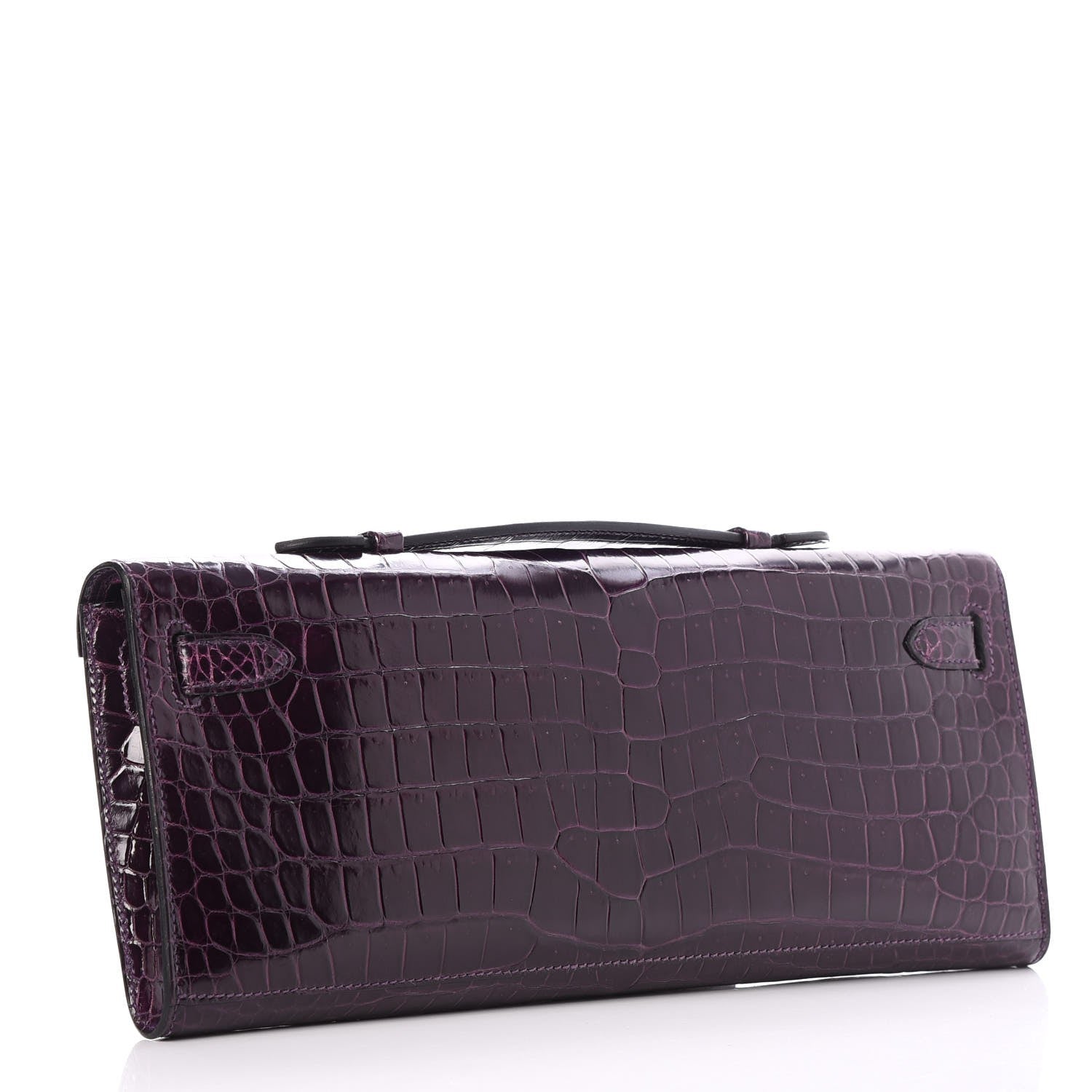 Hermes Shiny Porosus Crocodile Kelly Cut Pochette Aubergine 3 of 23