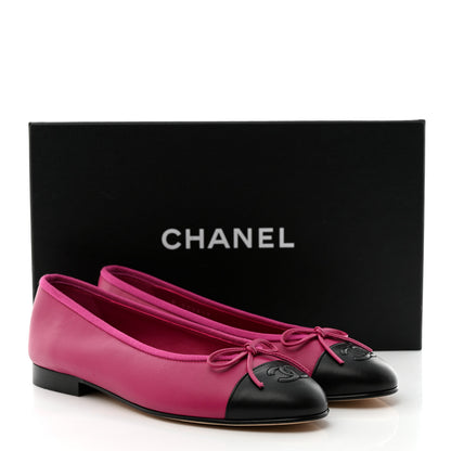 Chanel Lambskin Cap Toe CC Ballerina Flats 36.5 Fuchsia Black 9 of 9