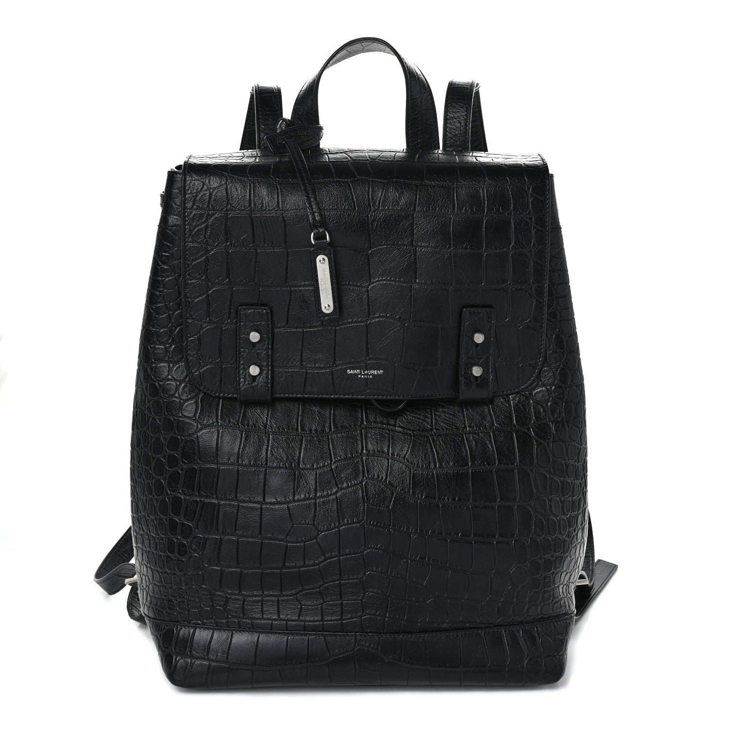 Saint Laurent Calfskin Crocodile Embossed Sac De Jour Backpack Black 1 of 13