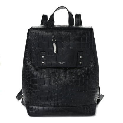 Saint Laurent Calfskin Crocodile Embossed Sac De Jour Backpack Black 1 of 13