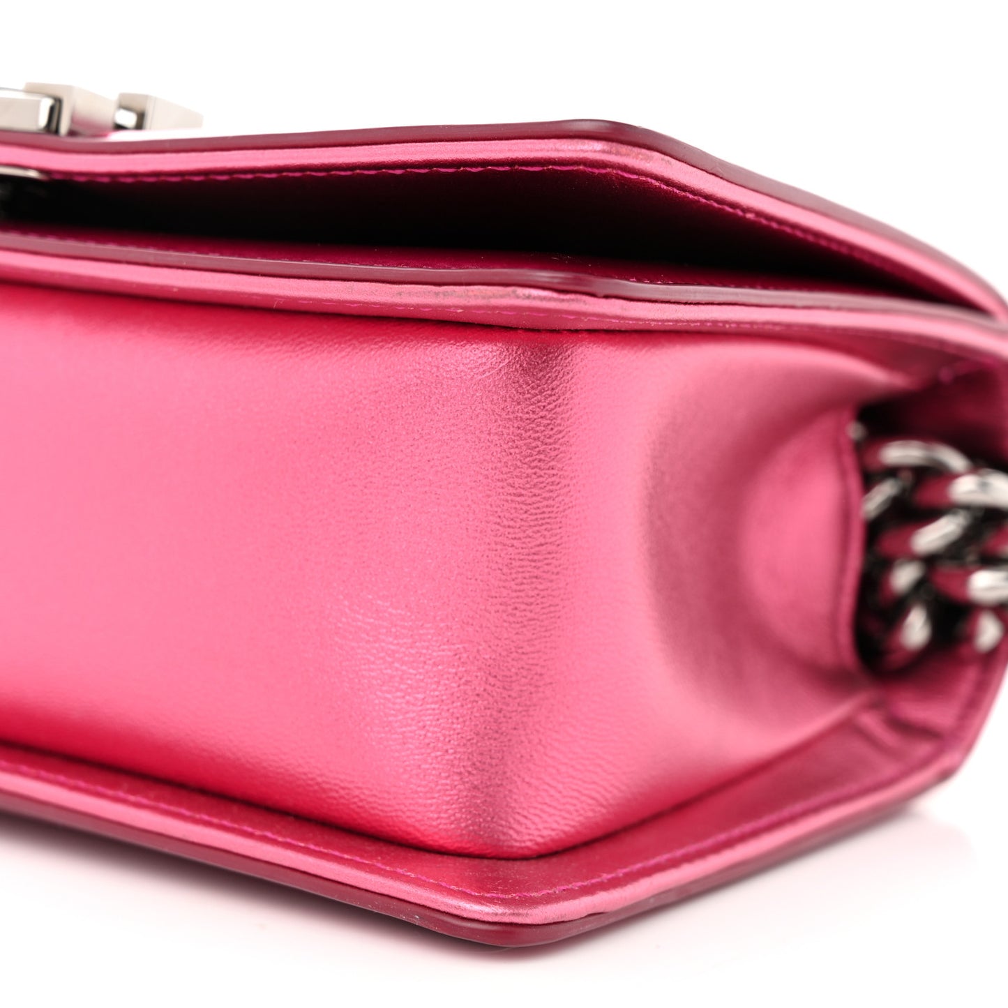 Metallic Patent Calfskin Quilted Small Boy Flap Pink