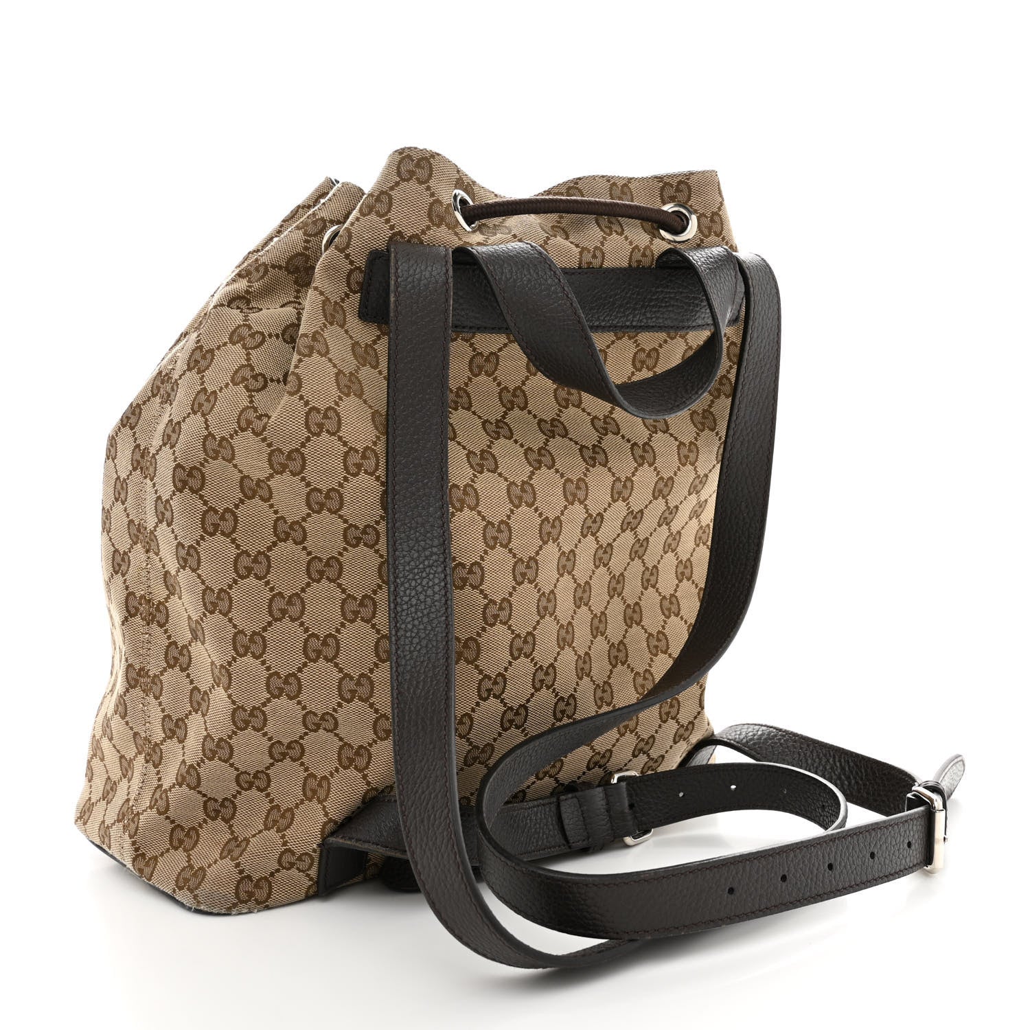 Gucci Monogram Dollar Calfskin O Drawstring Backpack Beige Ebony Testa di Moro Dark Chocolate 2 of 12