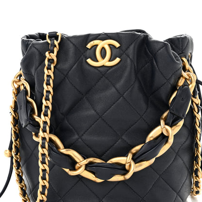 Chanel Shiny Lambskin Quilted Chain Is More Drawstring Bag Navy 8 of 11