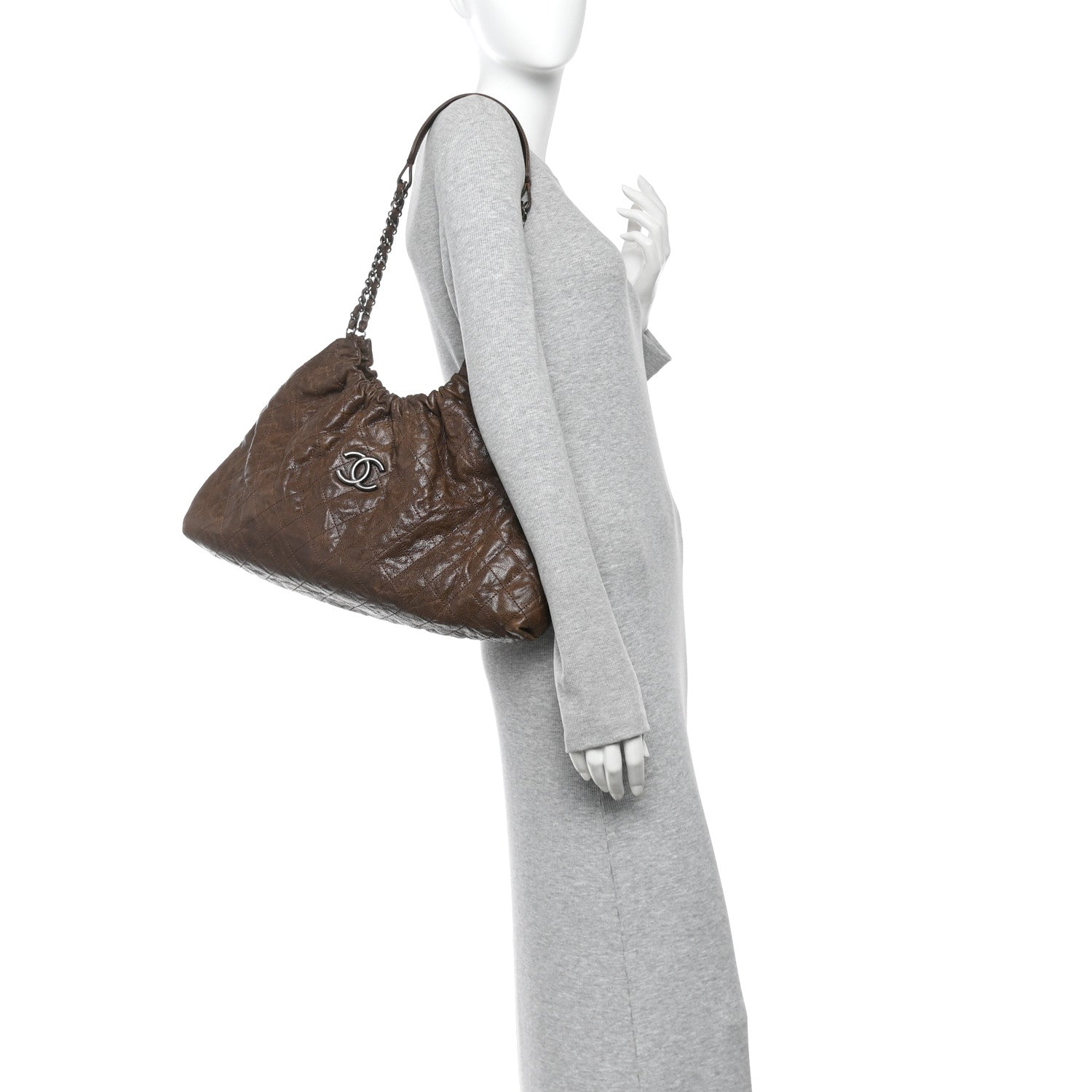 Chanel Distressed Glazed Caviar Quilted Large Elastic Tote Brown 2 of 14