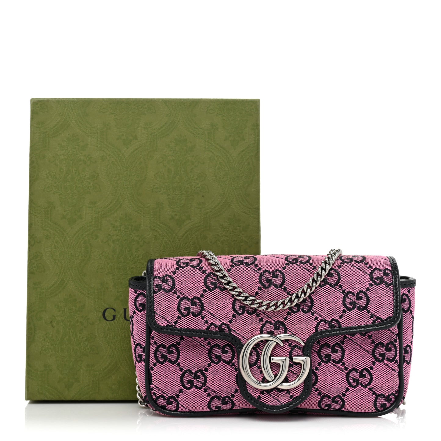 Monogram Multicolor Matelasse Diagonal Super Mini GG Marmont Shoulder Bag Pink Blue