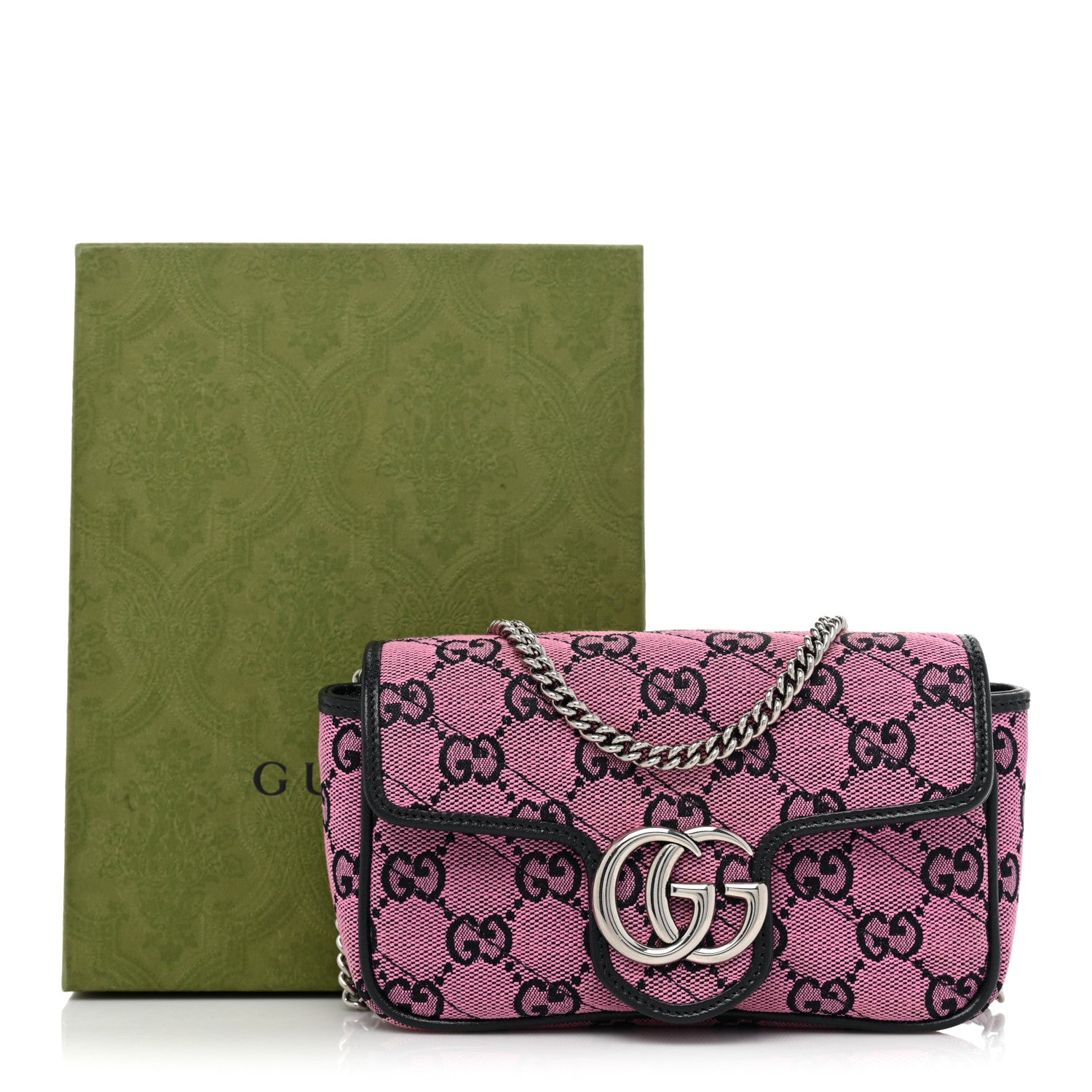 Gucci Monogram Multicolor Matelasse Diagonal Super Mini GG Marmont Shoulder Bag Pink Blue 10 of 10