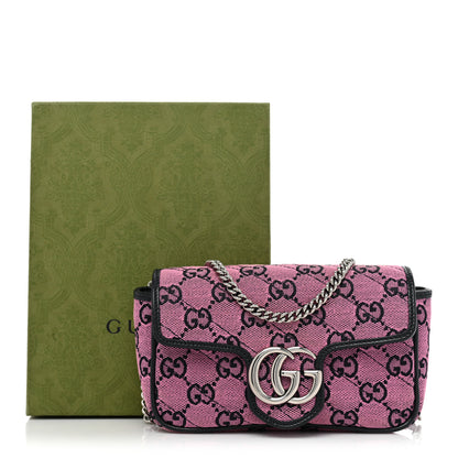 Gucci Monogram Multicolor Matelasse Diagonal Super Mini GG Marmont Shoulder Bag Pink Blue 10 of 10