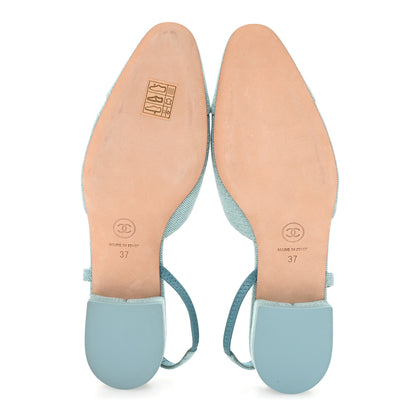 Chanel Denim Cap Toe CC Slingback Flats 37 Blue 6 of 9