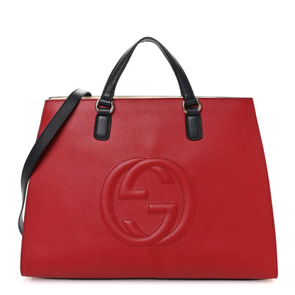 Gucci Dollar Calfskin Large Soho Top Handle Satchel Hibiscus Red Mystic White Blue 1 of 10