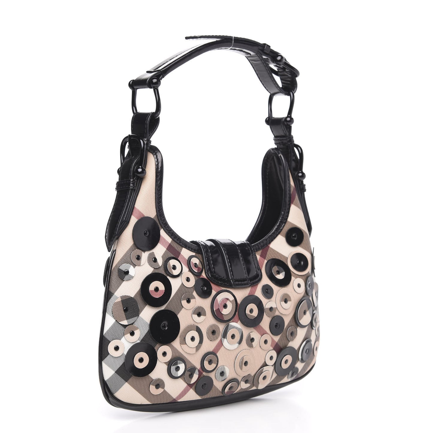 Patent Nova Check Circle Applique Brooke Hobo Black