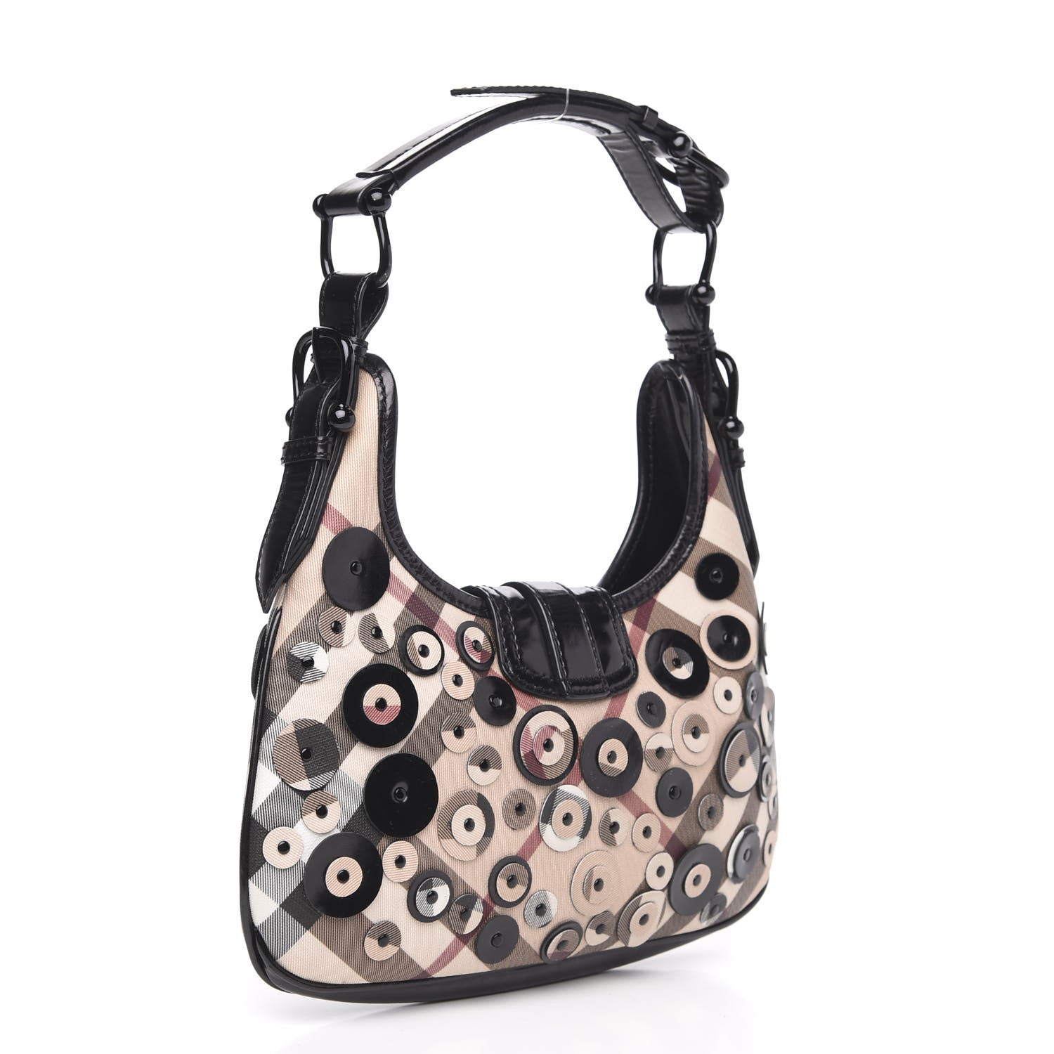Burberry Patent Nova Check Circle Applique Brooke Hobo Black 3 of 10