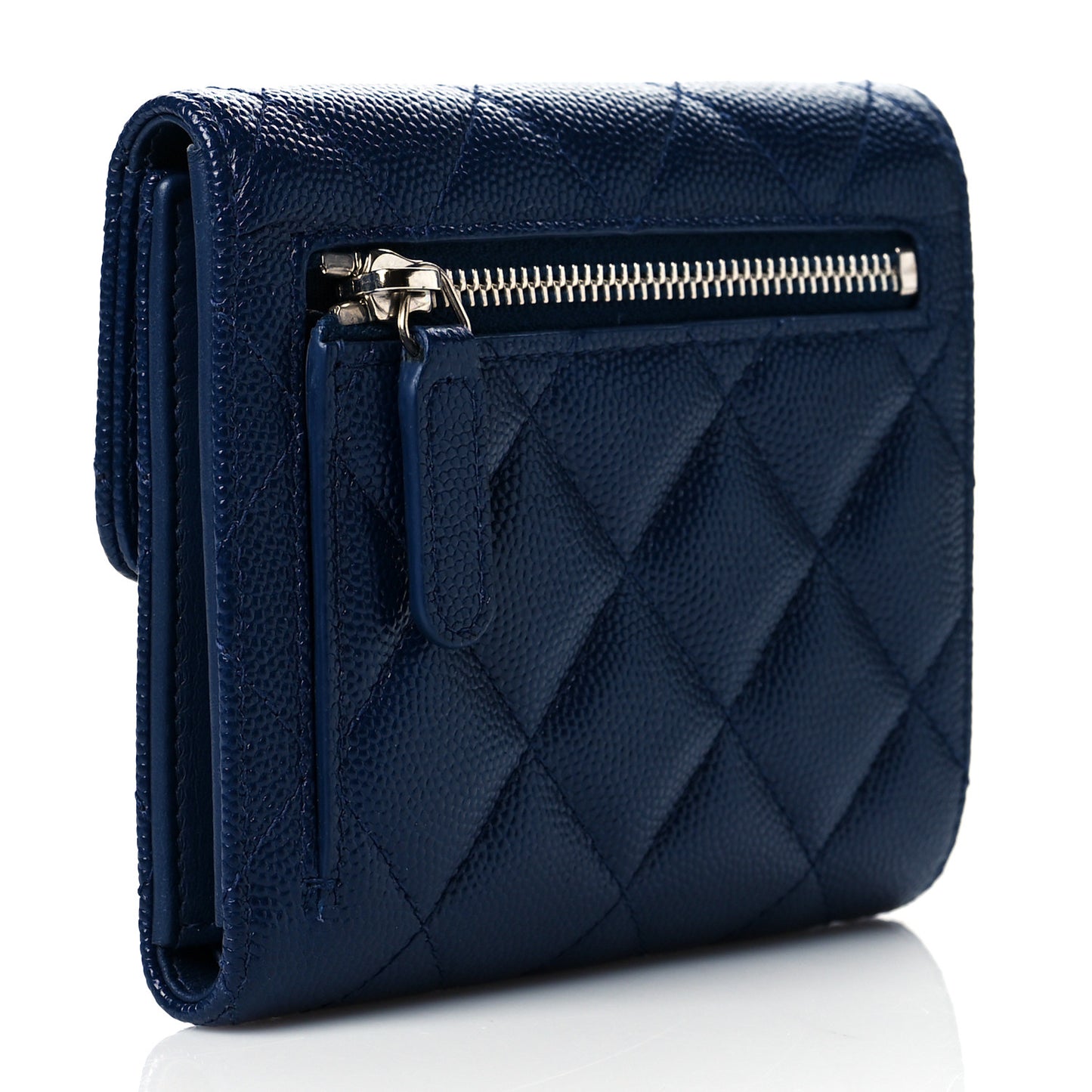 Caviar Quilted Compact Flap Wallet Navy