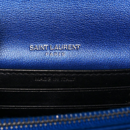 Saint Laurent Metallic Calfskin Monogram Sunset Chain Wallet Blue Royal 5 of 8