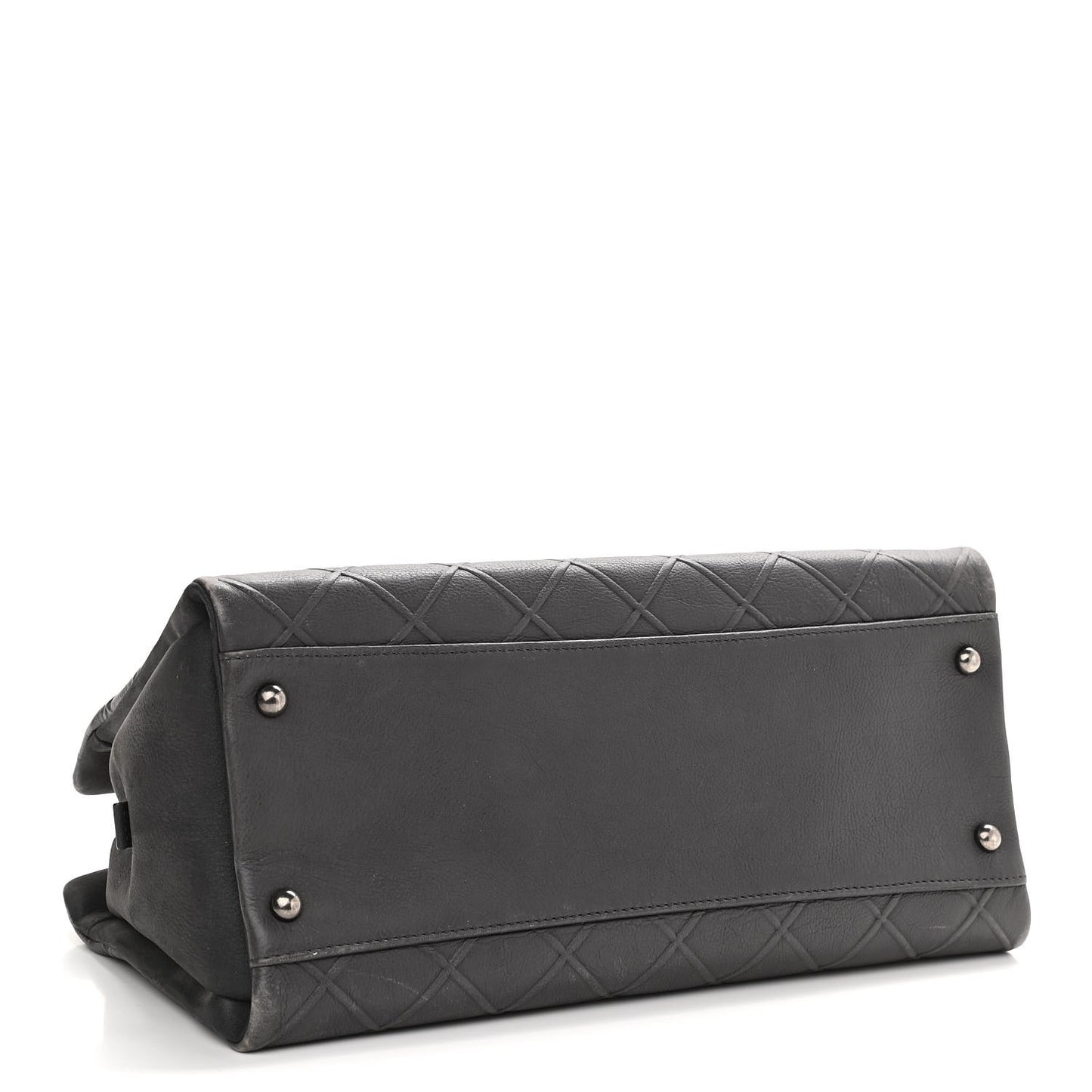 Calfskin Diamond Embossed Large CC Zip Shopping Tote Grey