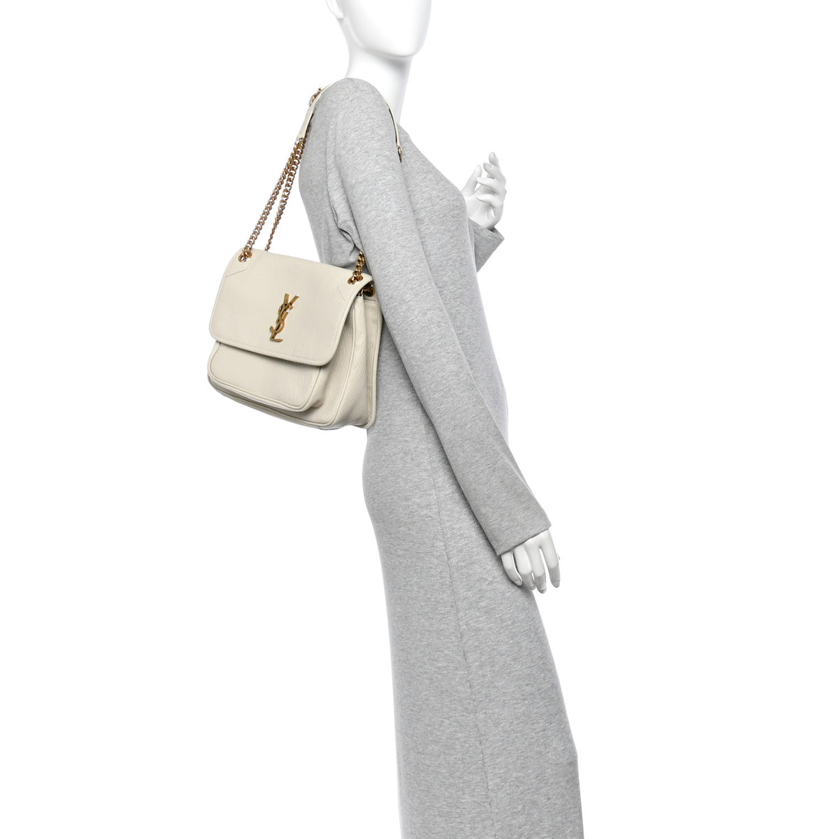 Saint Laurent Grained Lambskin Monogram Medium Niki Chain Satchel Crema Soft 2 of 11