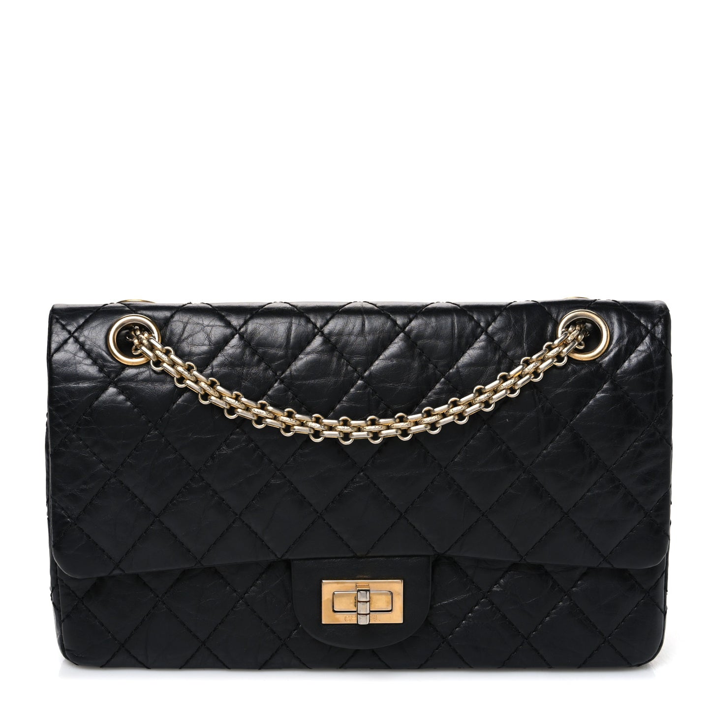 Aged Calfskin Quilted 2.55 Reissue 225 Flap Black