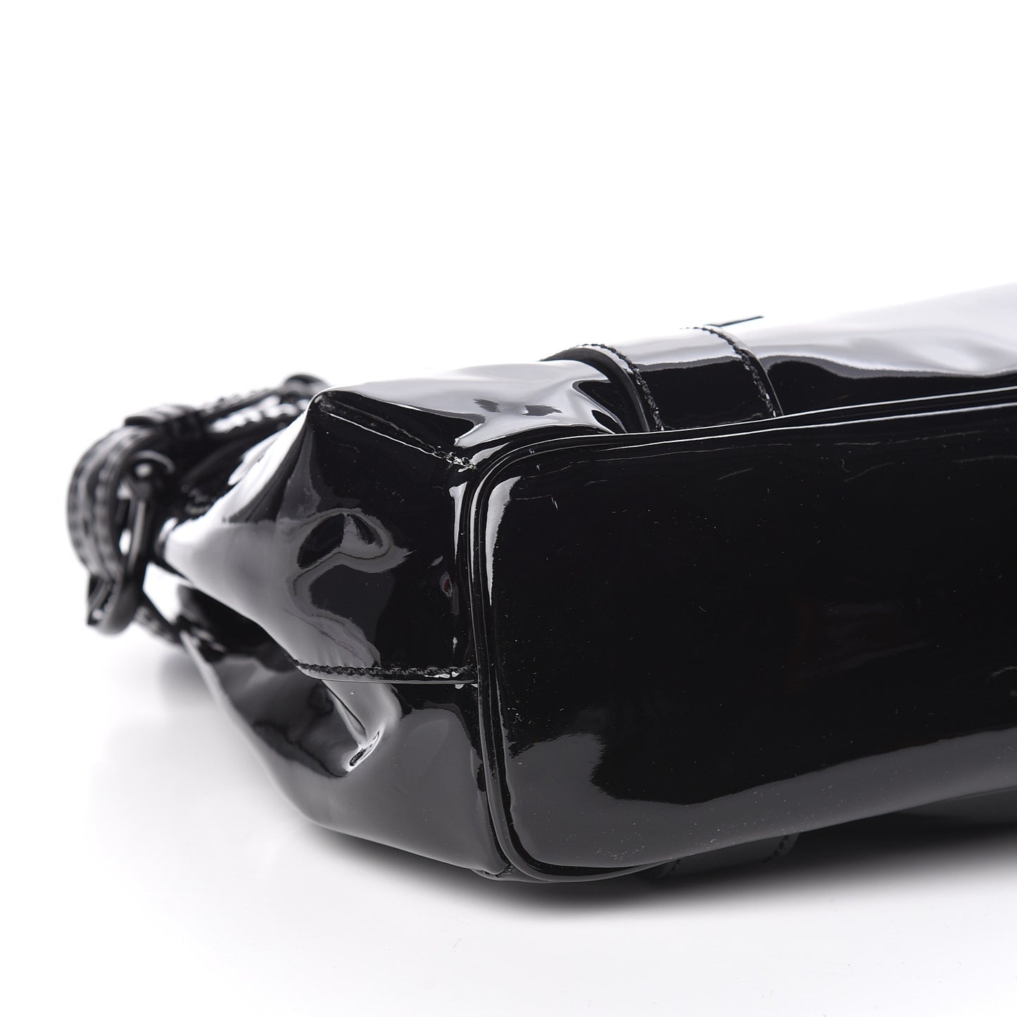 Patent Calfskin Chain Tote Black