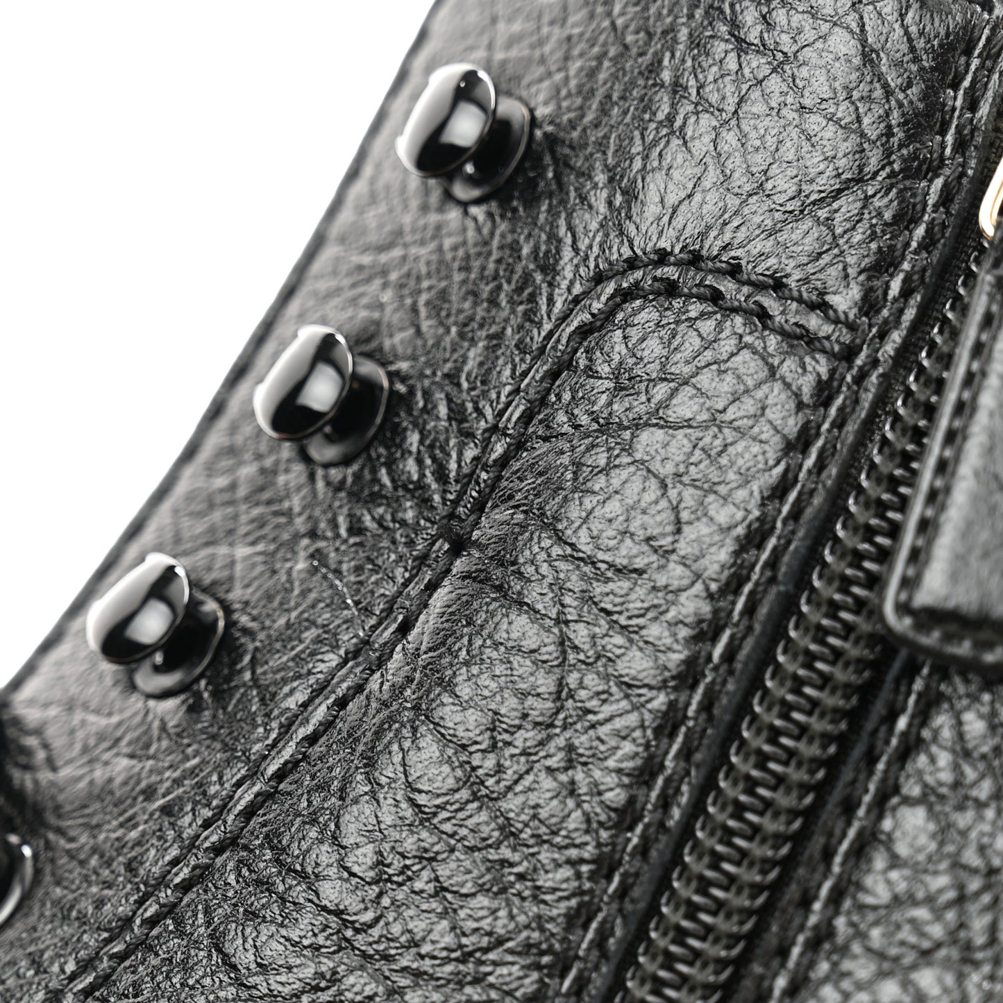 Shiny Crumpled Lambskin Lace Up Combat Boots 41 Black