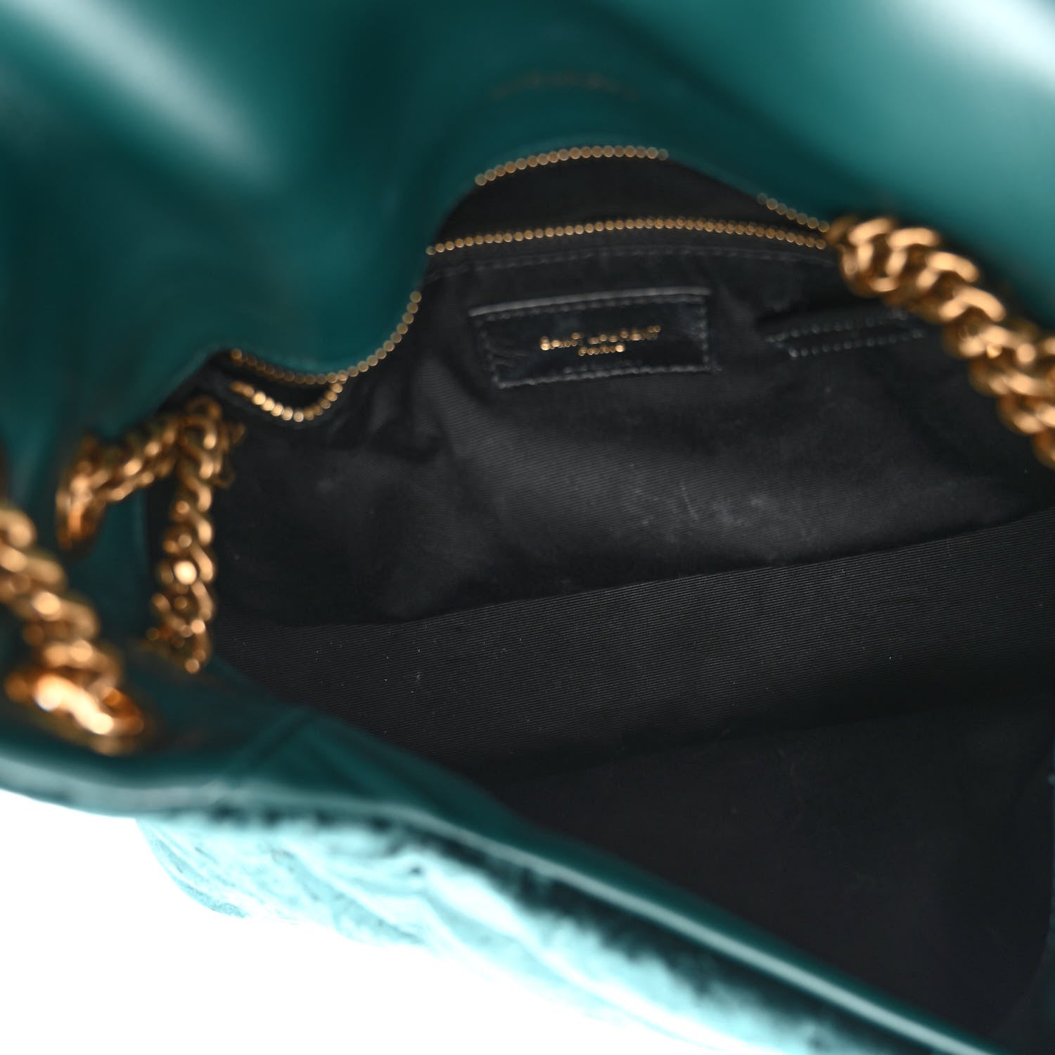 Saint Laurent Crushed Velvet Quilted Small Loulou Puffer Monogram Chain Satchel Emerald 5 of 9