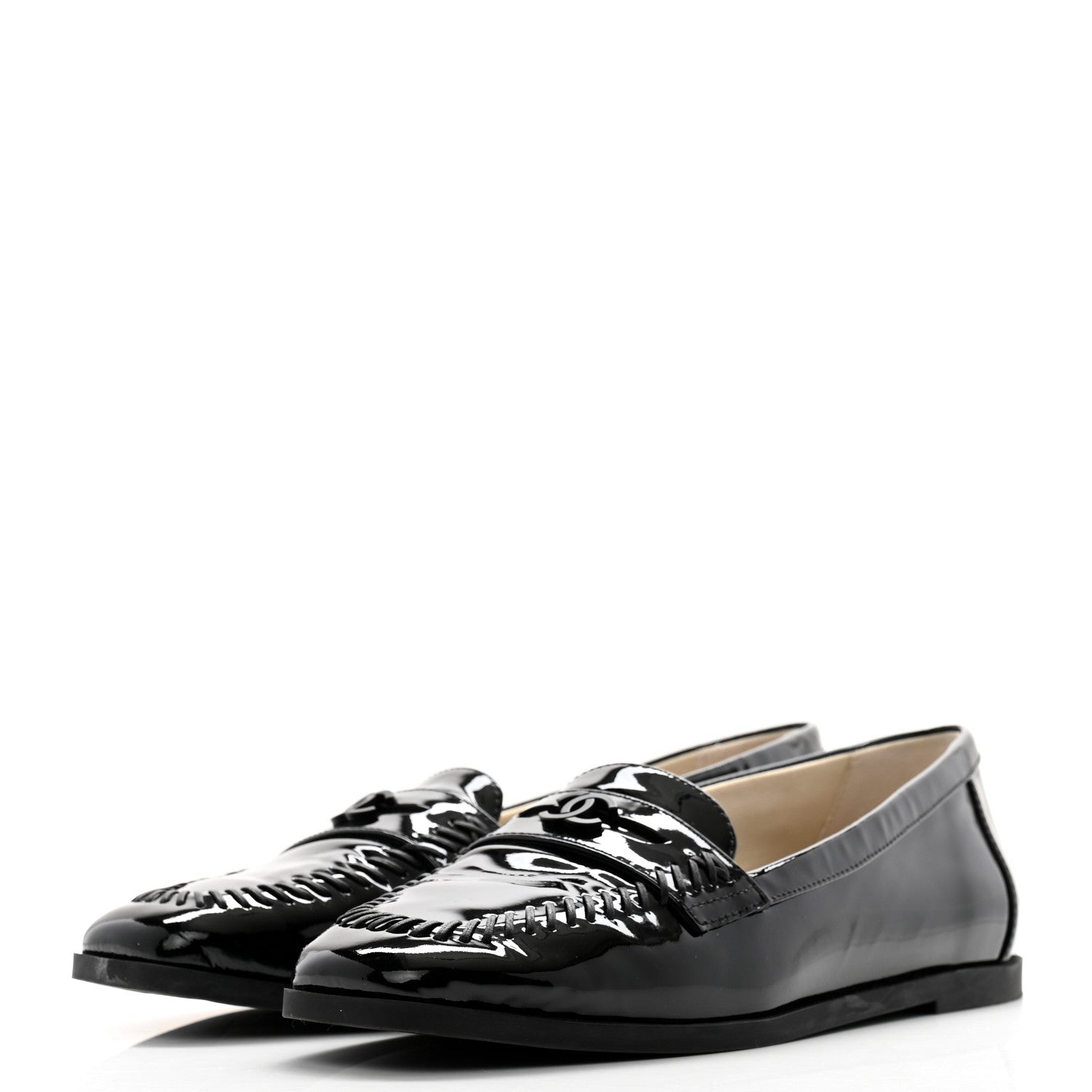 Chanel Patent CC Mocassin Loafers 39.5 Black 3 of 11