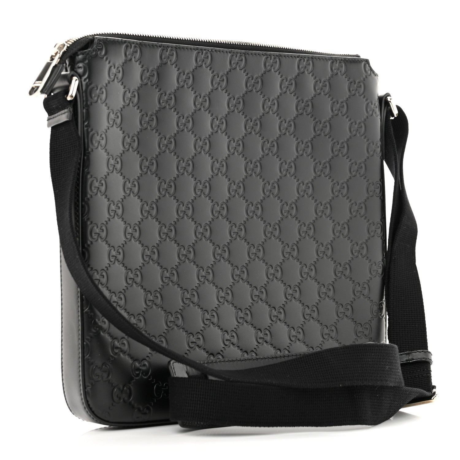 Gucci Guccissima Signature Medium Flat Messenger Bag Black 3 of 12