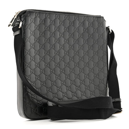 Gucci Guccissima Signature Medium Flat Messenger Bag Black 3 of 12