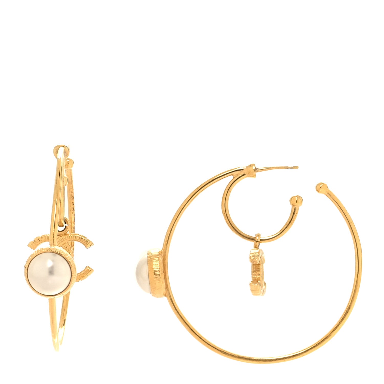 Chanel Pearl CC Tags Hoop Earrings Gold 1 of 5
