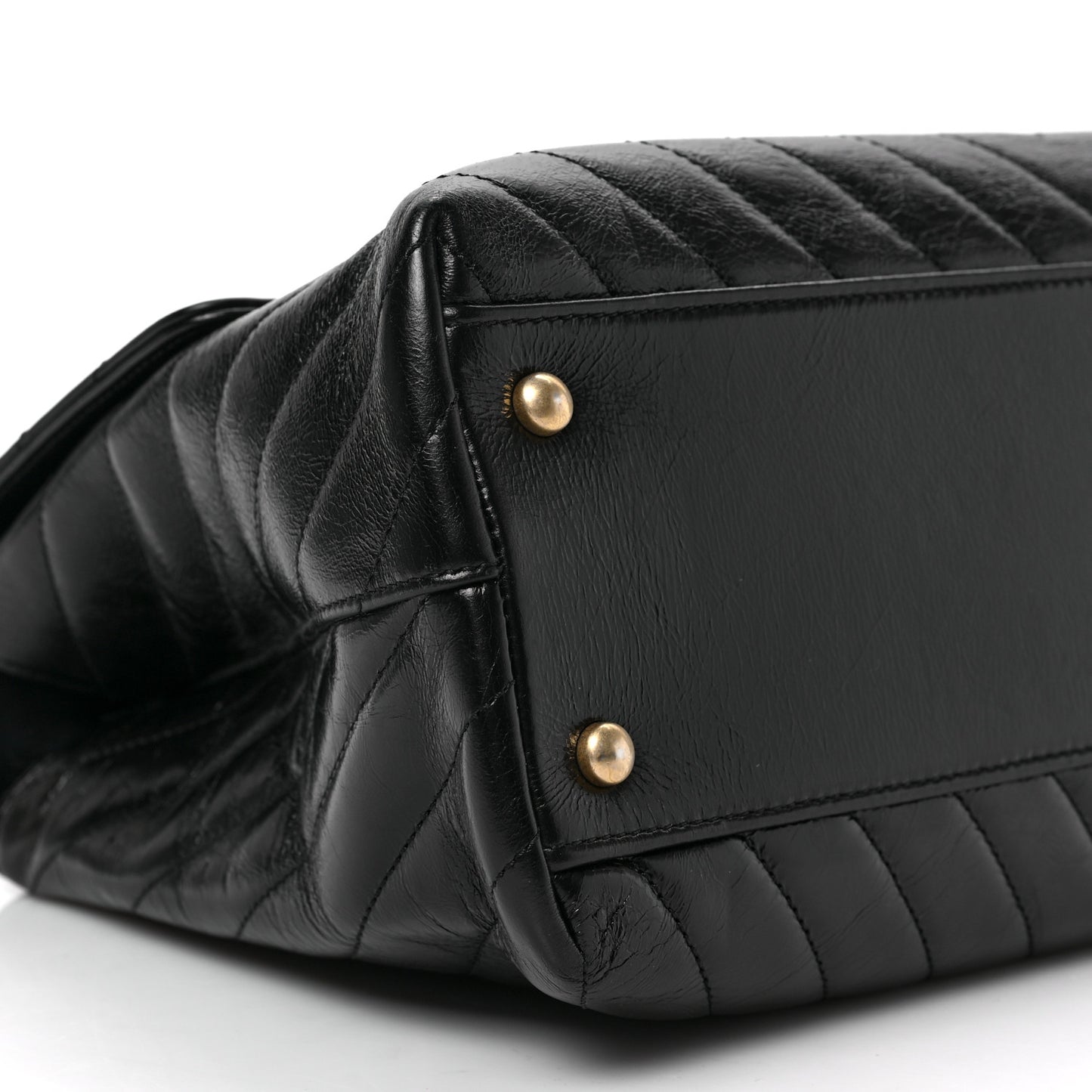 Calfskin Chevron Quilted Medium Coco Handle Flap Black