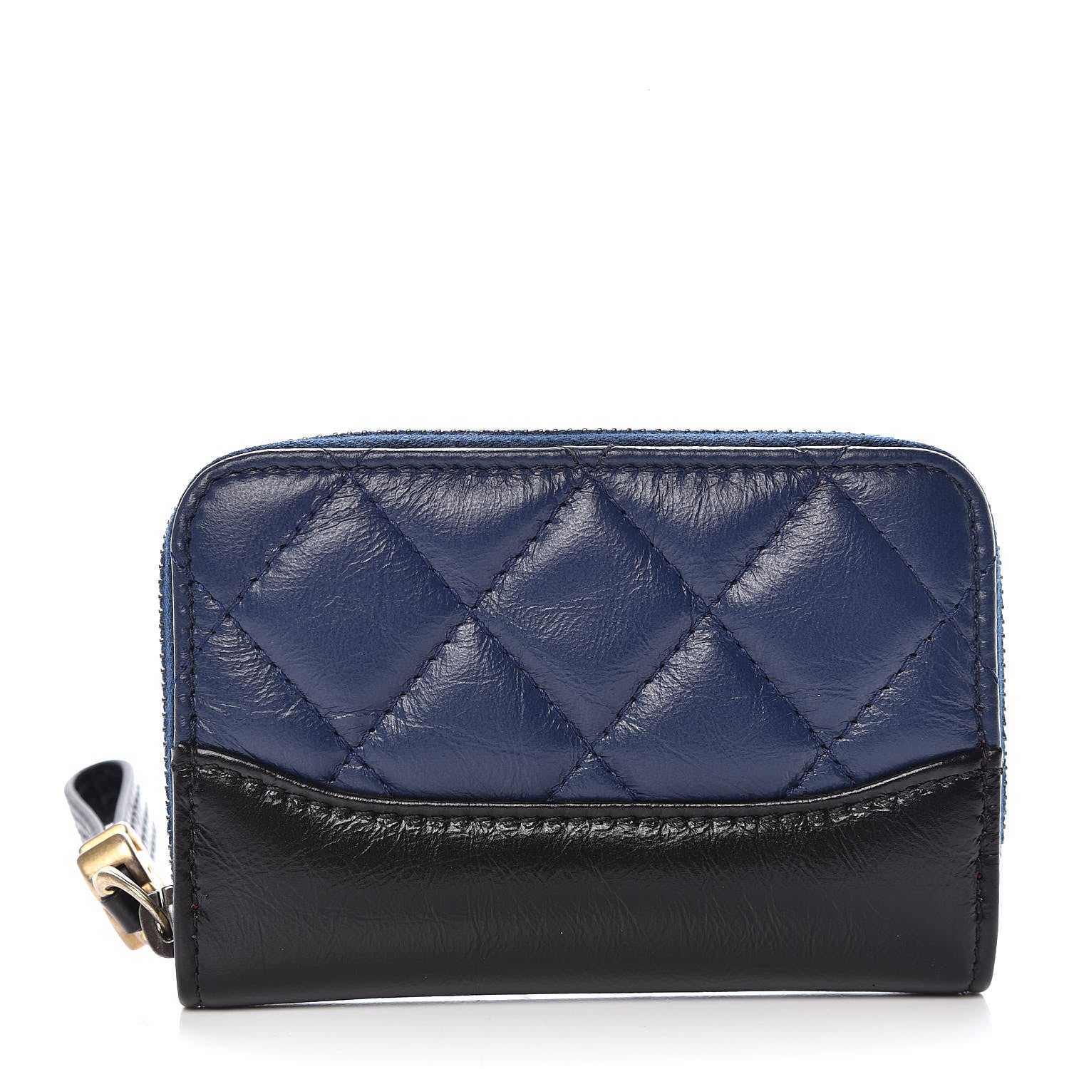 Chanel Aged Calfskin Quilted Gabrielle Zip Around Coin Purse Wallet Blue Black 1 of 8