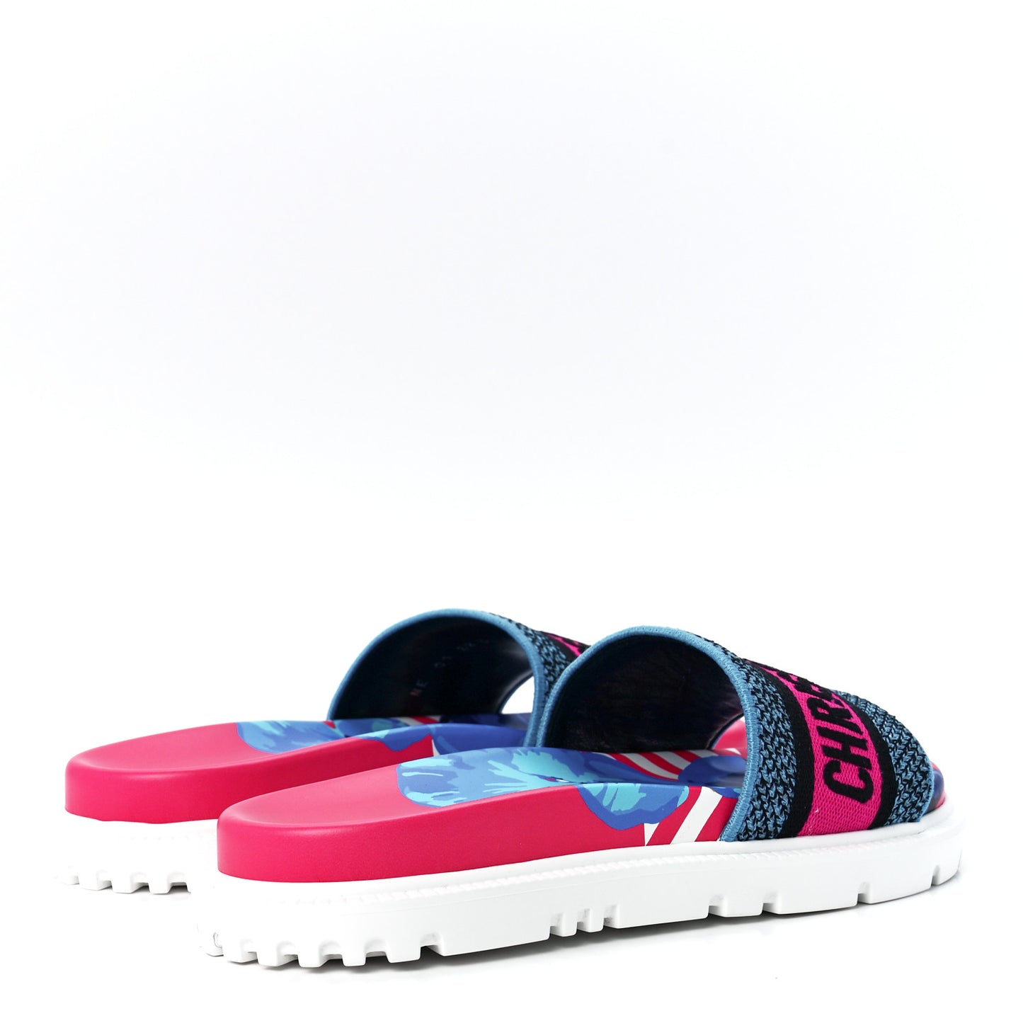Canvas D-Flower Pop Embroidered Dway 10mm Slide Sandals 37 Pink Blue Multicolor