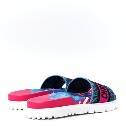 Christian Dior Canvas D-Flower Pop Embroidered Dway 10mm Slide Sandals 37 Pink Blue Multicolor 4 of 6