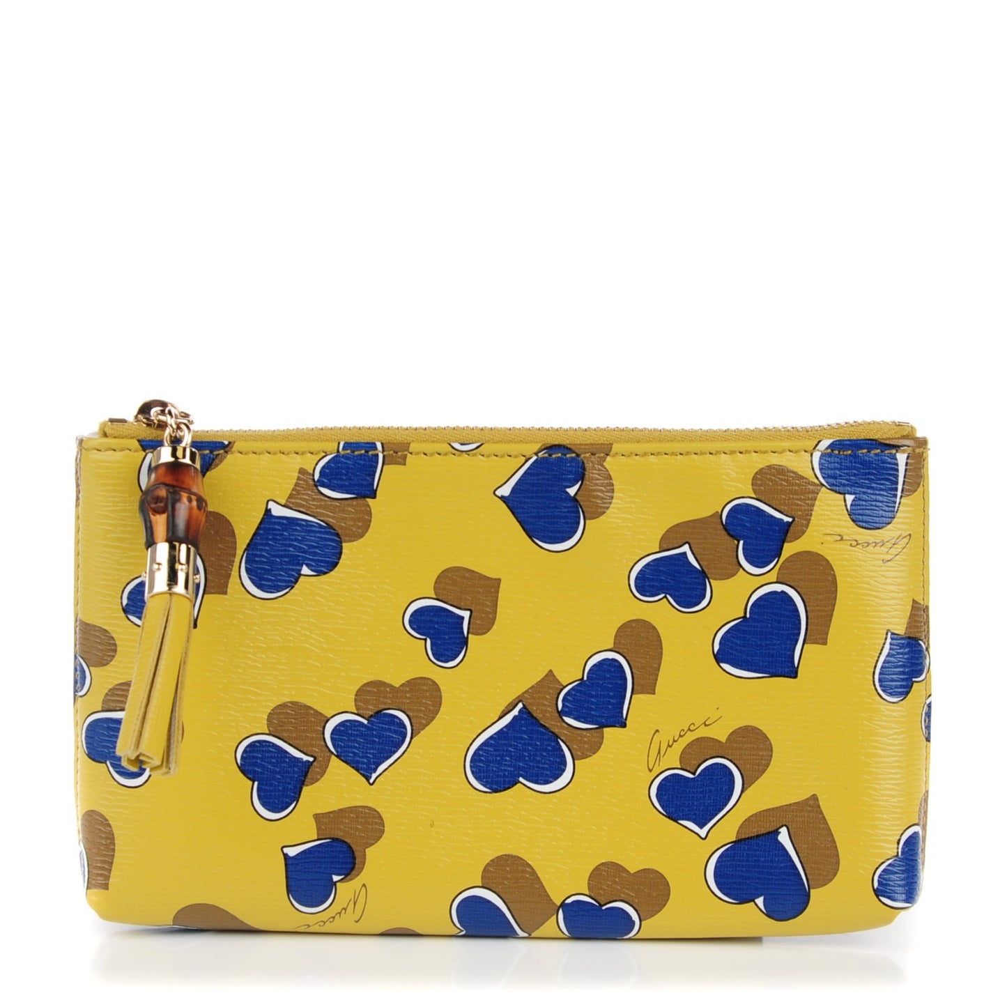 Calfskin Heartbeat Print Small Pouch Yellow