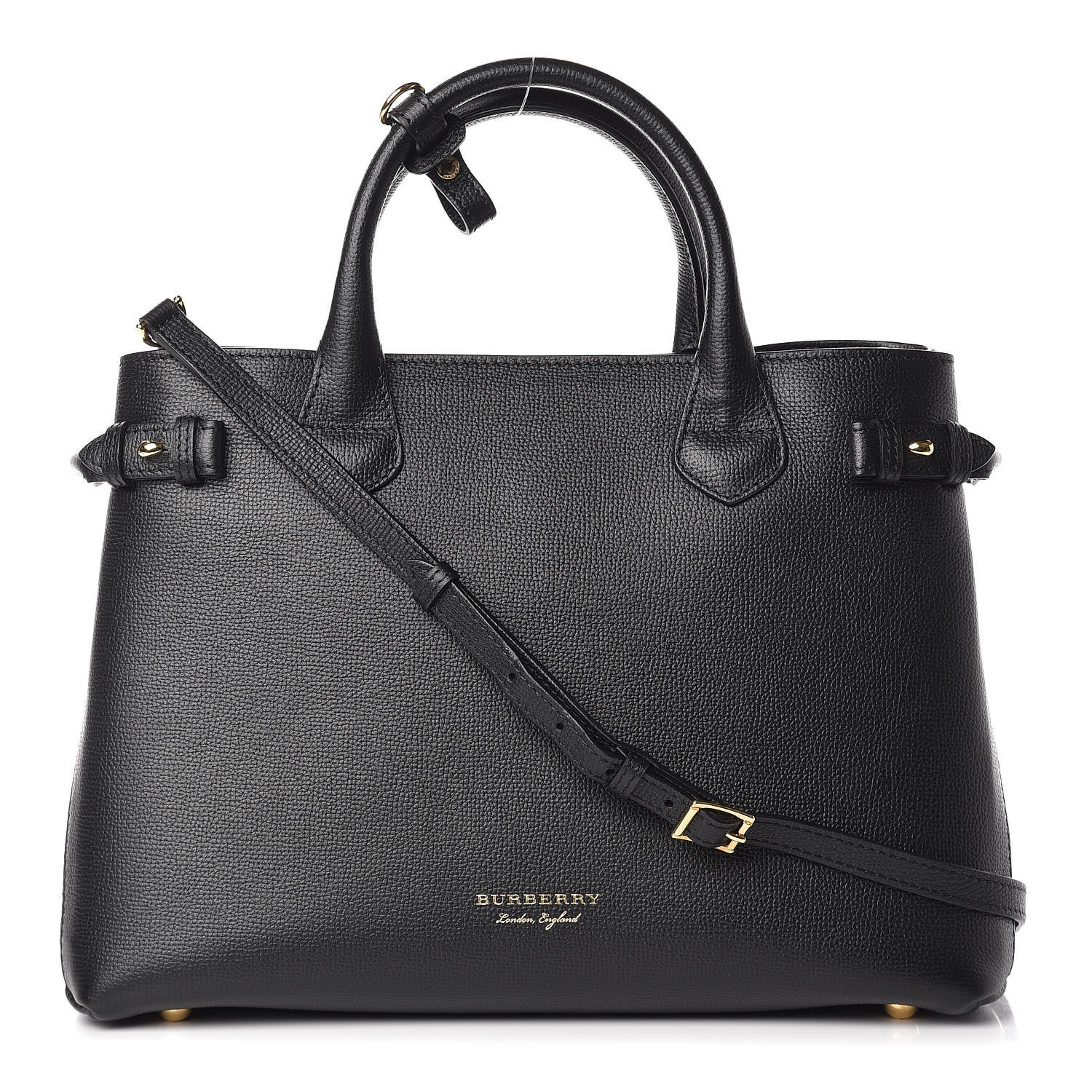 Burberry Derby Calfskin Vintage Check Medium Banner Tote Black 1 of 11