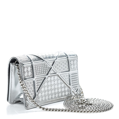 Christian Dior Metallic Patent Micro-Cannage Baby Diorama Flap Bag Silver 3 of 12