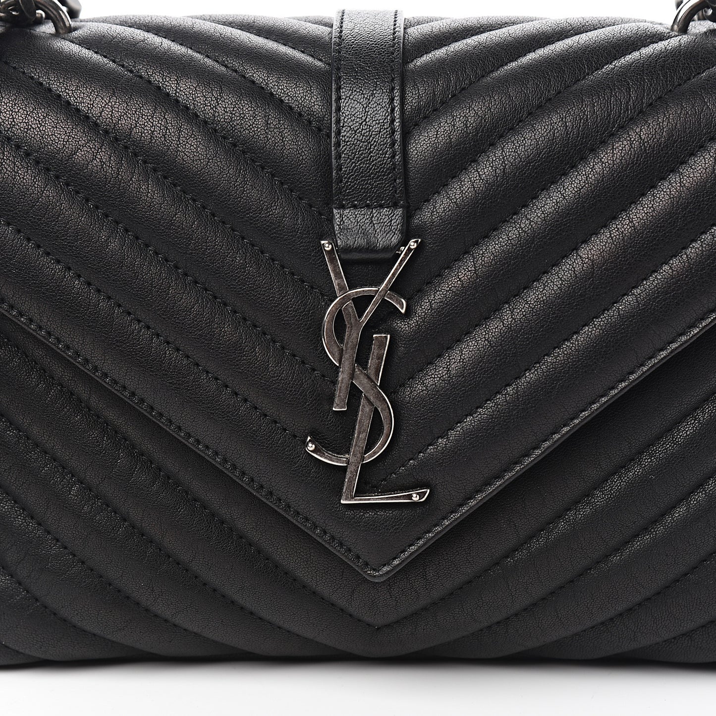 Sheepskin Matelasse Chevron Monogram Medium College Bag Black